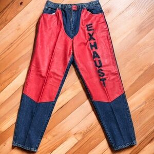 Vintage Exhaust Red Faux Leather Patch Jeans Men’s Size 38 Moto Streetwear
